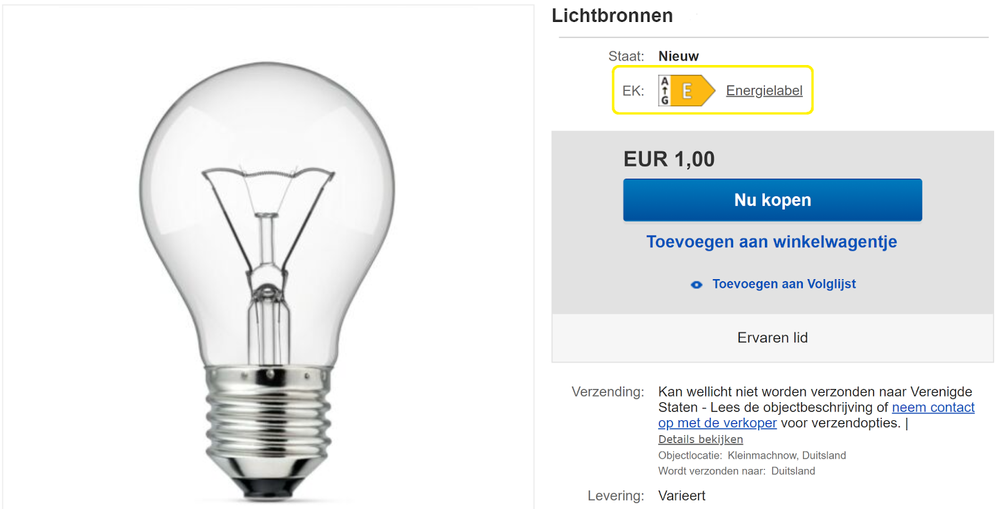 Voeg relevante informatie toe over energieverbruik voor lichtbronnen op eBay